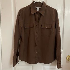 Dress Barn Brown/Black Mini Checkered Shirt Size M